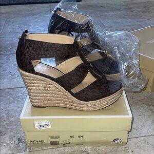 Michael Kors Brown Espadrille Wedges with Ankle Strap
